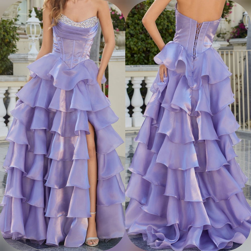 Strapless Lavender Ruffle Dress